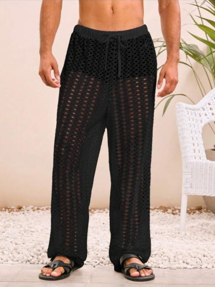Men's Knitted casual Loose Fit Elastic Waist Straight Leg Lounge Pant